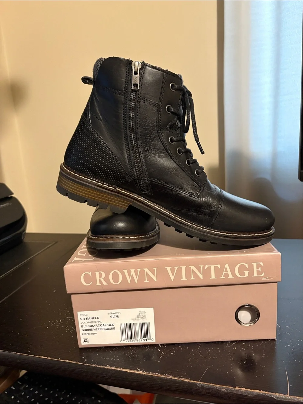 Crown Vintage Men’s Black Leather Lace-Up Boots